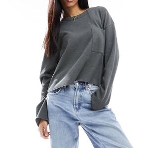 ASOS design small long sleeve waffle t shirt in grey